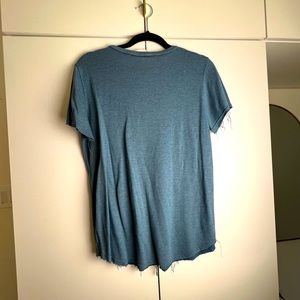 Distressed short sleeve holy blue top